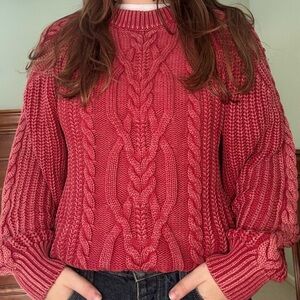 Free People Frankie Francis Cable Knit Sweater - Red